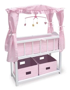 Badger Basket Canopy Doll Crib with Baskets, Bedding & Mobile (fits American - Picture 1 of 7