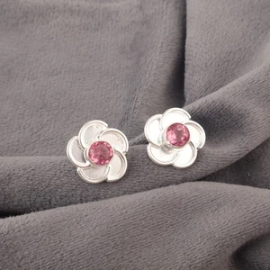 Round Genuine Pink Tourmaline 925 Silver Dangle Drop Elegant Daughter Earrings - Picture 1 of 8