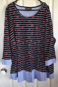 Autograph Top Breton Striped Hearts Print Size 26 Long Sleeves Shirt Effect New