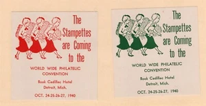 WORLDWIDE PHILATELIC CONVENTION 1940 DETROIT MI WOMENS STAMPETTES POSTER STAMPS - Picture 1 of 1