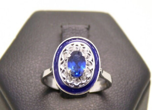 Vintage Ring Years' 60 IN White Gold 18K Natural Diamonds And Sapphire Synthetic