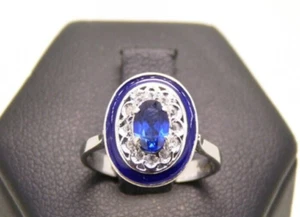 Anillo Vintage Años '60 IN Oro Blanco 18K Diamantes Naturales Y Zafiro Sintético - Imagen 1 de 7