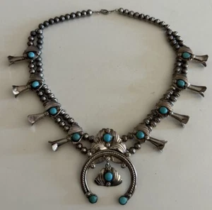 Vintage Rare Child Navajo Robert Johnson Squash Blossom Turquoise Necklace Naja - Bild 1 von 13