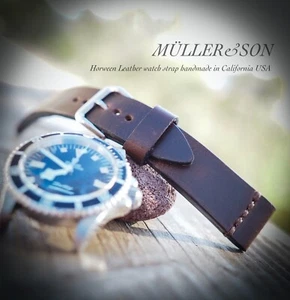 Correa de reloj de cuero genuino Müller&Son Horween 20 mm marrón ""Cross Top"" para Tudor - Imagen 1 de 9