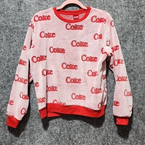 Coca Cola Pullover Erwachsene Medium rot weiß Fleece Rundhals Coke Muster durch - Bild 1 von 6