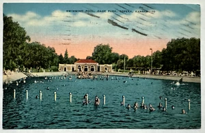 Schwimmbad Gage Park Topeka Kansas KS Menschen Badegäste Vintage 1944 Postkarte - Bild 1 von 2