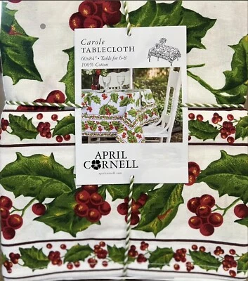 April Cornell Carole Holly Berries Cotton Christmas Tablecloth - NWT - 60 x 84” - Image 1 of 2