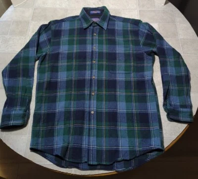 Camisa Pendleton 100 % lana abotonada talla mediana verde azul amarillo a cuadros Foto 1 de 4