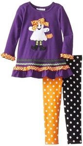 Bonnie Jean Baby Girls Halloween Ghost Holiday Dress Legging Polka Outfit Set - Picture 1 of 5