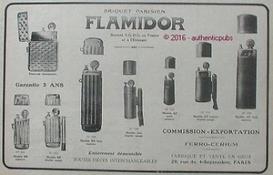 REKLAME FLAMIDOR FEUERZEUG PARIS MODELL AZ BB ZIPPO VON 1916 FRANZÖSISCHE ANZEIGE PUB - Bild 1 von 1