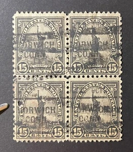 Norwich, Connecticut Type 703 Precancel Block of 4 - U.S. #696 - Fault - hole CT - Picture 1 of 2