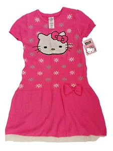 New Hello Kitty Girls Sweater Dress Size LG 10-12 Pink Bow Faux Fur Kawaii - Picture 1 of 7