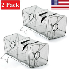 2 Pack Fishing Bait Trap Net Fish Cast Cage Crab Minnow Crawdad Shrimp Foldable