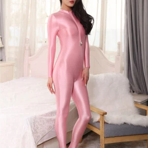 Mono corporal S-XL satinado brillante gatsuit con cremallera mono abierto manga larga - Imagen 1 de 27