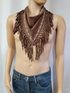 Steve Madden Western Ranch Triangle Fringed Brown Faux Suede Handkerchief NEW #E - Picture 1 of 11