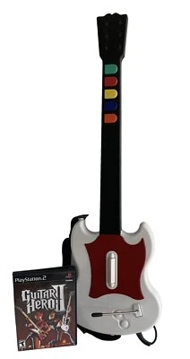 RedOctane PS2 White & Red Hero SG Wired Guitar 95077.805 + Guitar Hero 2 Game - Image 1 of 4