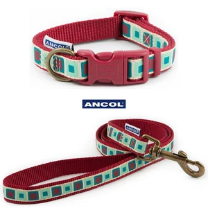 Dog Collar Red Claret Squares 45-70cm Ancol Indulgence Fashion or Matching Lead - Picture 1 of 5