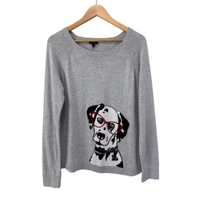 Talbots Hipster Dalmatian Dog Lightweight Novelty Crewneck Sweater L Gray Chic - Picture 1 of 8