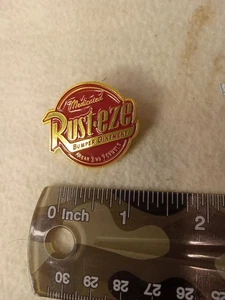 Rust-eze pinback, red, gold, round, CARS, quarter sized - Picture 1 of 2