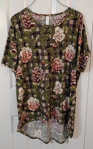 Damenhemd rosa*grün kariert*Blumen-Stretch-High/Low-SMALL-LuLa Roe - Bild 1 von 3