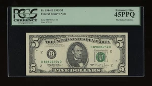 DBR 1995 $5 FRN New York Fr. 1984-B PCGS 45 PPQ Serial B89806254D - Picture 1 of 2