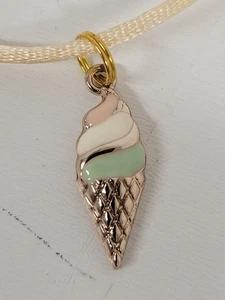 Gold Tone & Pink Ice Cream Cone Necklace on Satin Cord - Fashion Jewelry - Picture 1 of 6