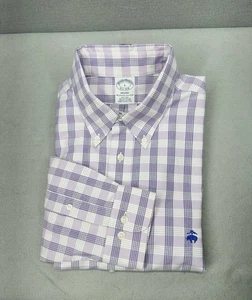 Brooks Brothers Hemd Herren L lila weiß kariert kariert Regent bügelfrei Supima - Bild 1 von 9