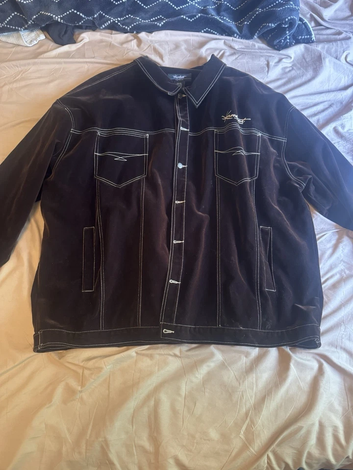 Chaqueta de Terciopelo Marrón KNOCKOUT Signature Para Hombre Bordada Logo Dorado Talla Grande 6XL Foto 1 de 4