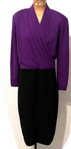 St John Vintage Santana Knit Dress 8 Purple 70s Office Marie Gray Career - Picture 1 of 11