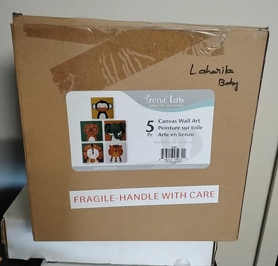 Trend Lab 5 Lienzo Arte de Pared Decoración Safari Selva Diseño 10x10 Marco Cuadrado SELLADO Foto 1 de 3