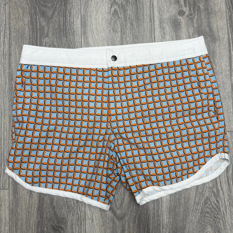 Mr Turk Orange & Blue Geometric Print Board Shorts Swim Trunks Men's size 34 - Image 1 of 4