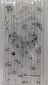 Papermania Folk Floral 24 Piece Heart Flower Stamp Set Clear Photopolymer NEW - Picture 1 of 2