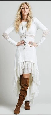 Free People Lady Gwendolyn Dress Off White Lace Ruffle Maxi High Low Bride Small - Image 1 of 4