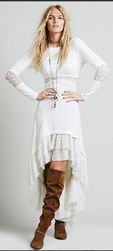 OFF WHITE Free People Lady Gwendolyn abito bianco sporco pizzo volant maxi alto basso sposa piccolo