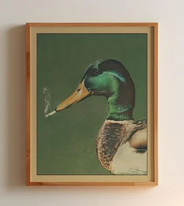 Stockente Rauchen Poster - Lustiger Vintage Ente Wandkunstdruck - Einzigartige Wohndeko - Bild 1 von 5