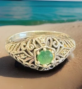 Art Deco Revival Sterling Silber Ring Smaragd filigran Gr. 6,75 Vintage 90er Y2K - Bild 1 von 11