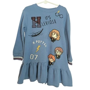 Girls Harry Potter Blue Dress with Patches & Graphics - Picture 1 of 6