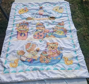 Handmade Stitched Bears Baby Blanket Quilt 30 X 40 READ - Picture 1 of 13