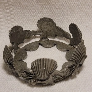 Vintage feiner Zinn Kerzenhalter von Scents & Accents 2002 Muschel Strand  - Bild 1 von 6