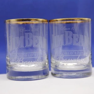 Jim Beam Bourbon Whiskey Marke Goldrand geätztes Glas Set 2 Stück - Bild 1 von 5