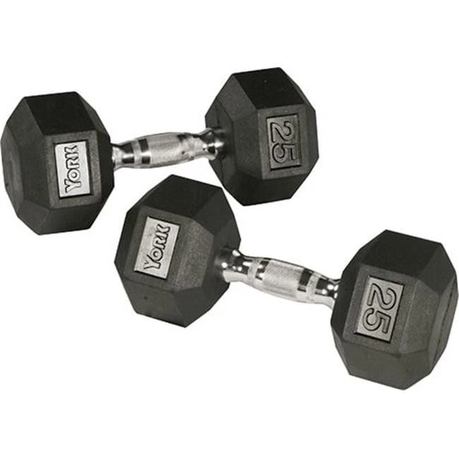 Mancuerna hexagonal de goma York Barbell 34062 con mango Ergo cromado - 35 libras Foto 1 de 1