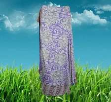 Womens Sari wrap skirt, Lavender Paisley Print Wrap Around Magic Skirt, One Size