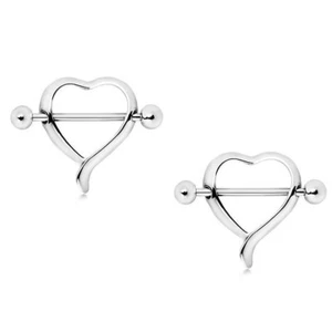 PAIR 14G ❤ HEART ❤ RIBBON NIPPLE SHIELD RING NIPPLERINGS STEEL PIERCING BARBELL - Picture 1 of 1