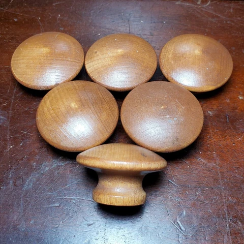 Set of 6 Vintage Wooden Mushroom Shape Drawer Pulls / Knobs 1 1/2" Diameter Cover