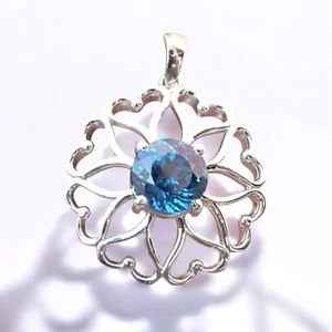 Ciondolo placcato oro bianco 18 kt tormalina indicolite blu naturale 5 ct - SG002 - Foto 1 di 8