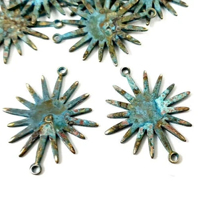 12ps Sol Collar Conector Latón Pendiente Dije Pulsera Orgánica Azul Pátina 378 Foto 1 de 4