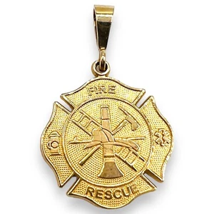 14k Solid Yellow Gold Fire Dept. Rescue Pendant - Picture 1 of 5