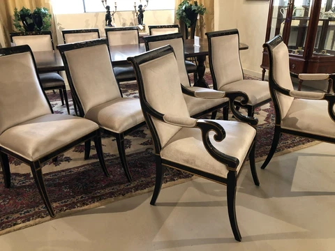 Set of 8 high back Chinoiserie Piano Black Traditional dining chairs Cover
