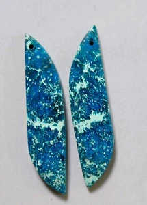 37.40 Cts Natural Shattuckite Drilled Cabochon Matching Pair Gemstone 48X11MM - Picture 1 of 3