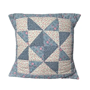 Handmade Quilted Pillow Cover LeMoyne Star Shabby Chic Grandma Floral Blue Pink - Picture 1 of 6